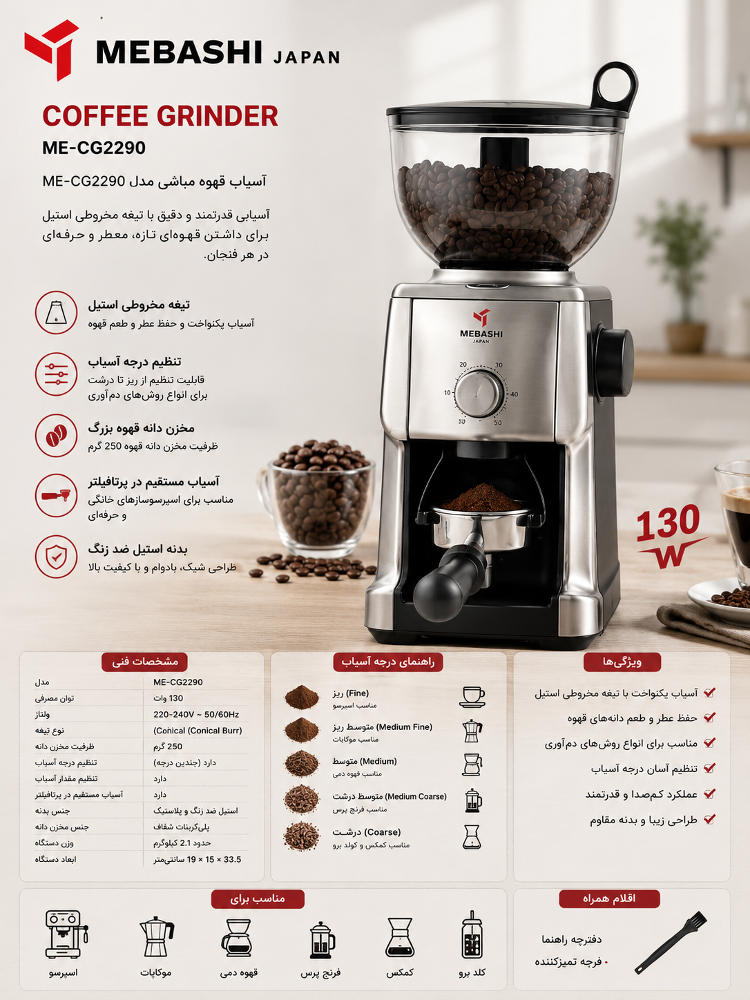 آسیاب قهوه  MEBASHI 2290